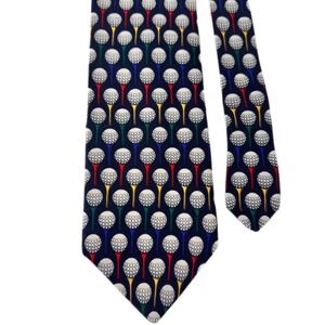 VTG Payne Stewart Necktie Men OS Navy Blue Golf Ball Tee Print Silk Novelty Tie